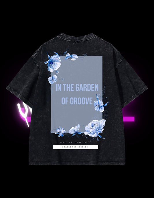 BassDropHoodies Oversized T-Shirt "In The Garden Of Groove", Kurzarm, Baumwolle, Einfarbig - undergroundtechnostore.de