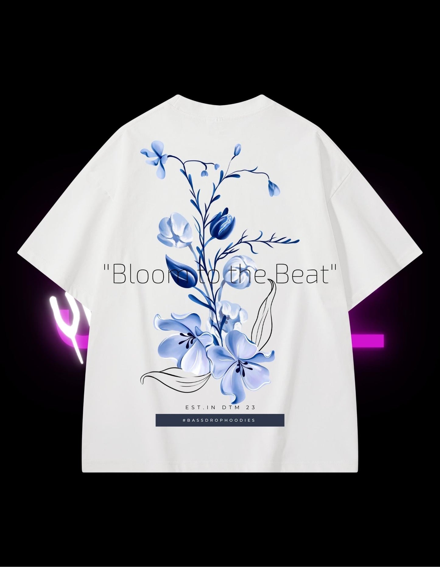 BassDropHoodies Oversized T-Shirt "Bloom to the Beat", Kurzarm, Baumwolle, Einfarbig - undergroundtechnostore.de