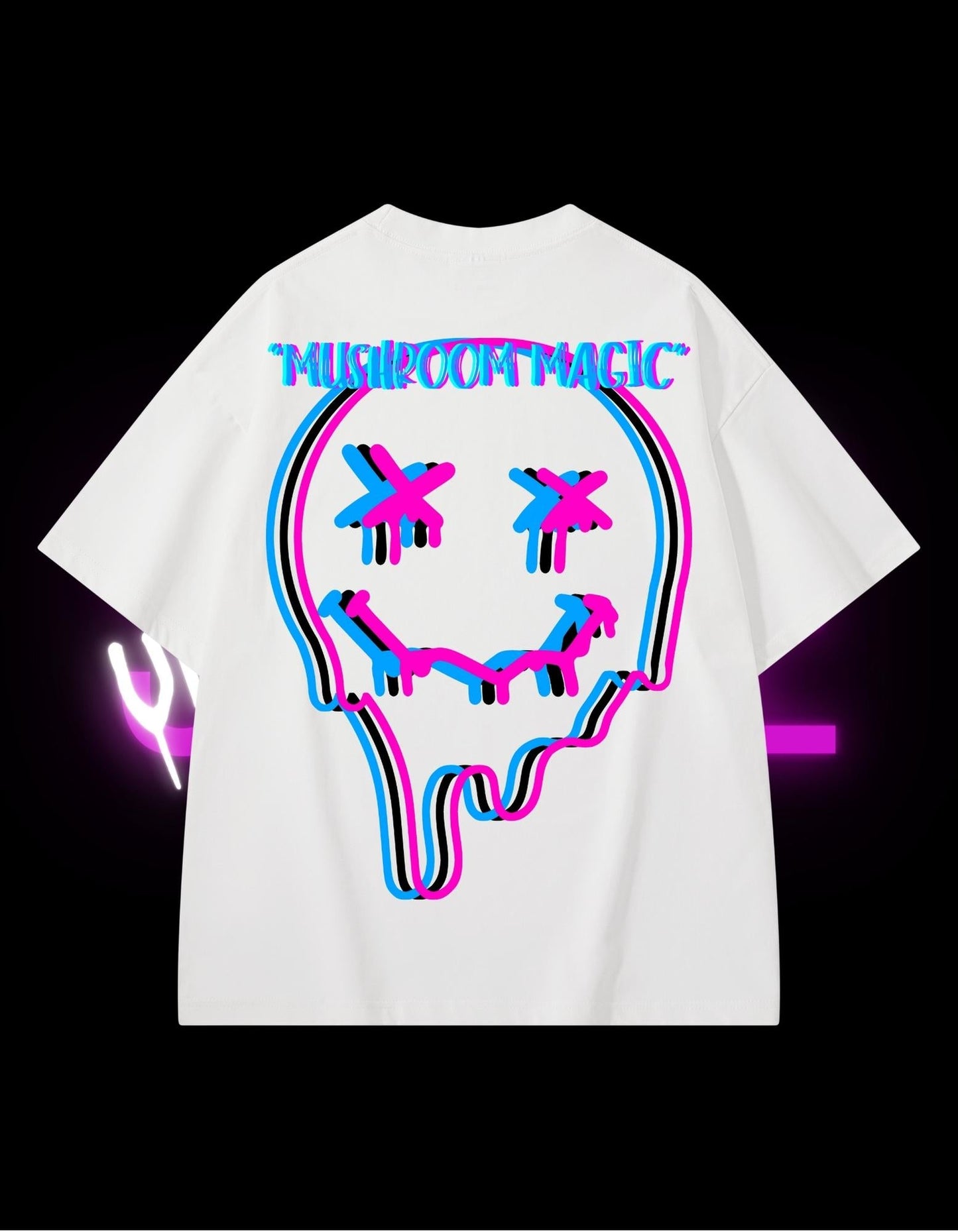 BassDropHoodies Oversized T-Shirt "Mushroom Magic", Kurzarm, Baumwolle, Einfarbig - undergroundtechnostore.de