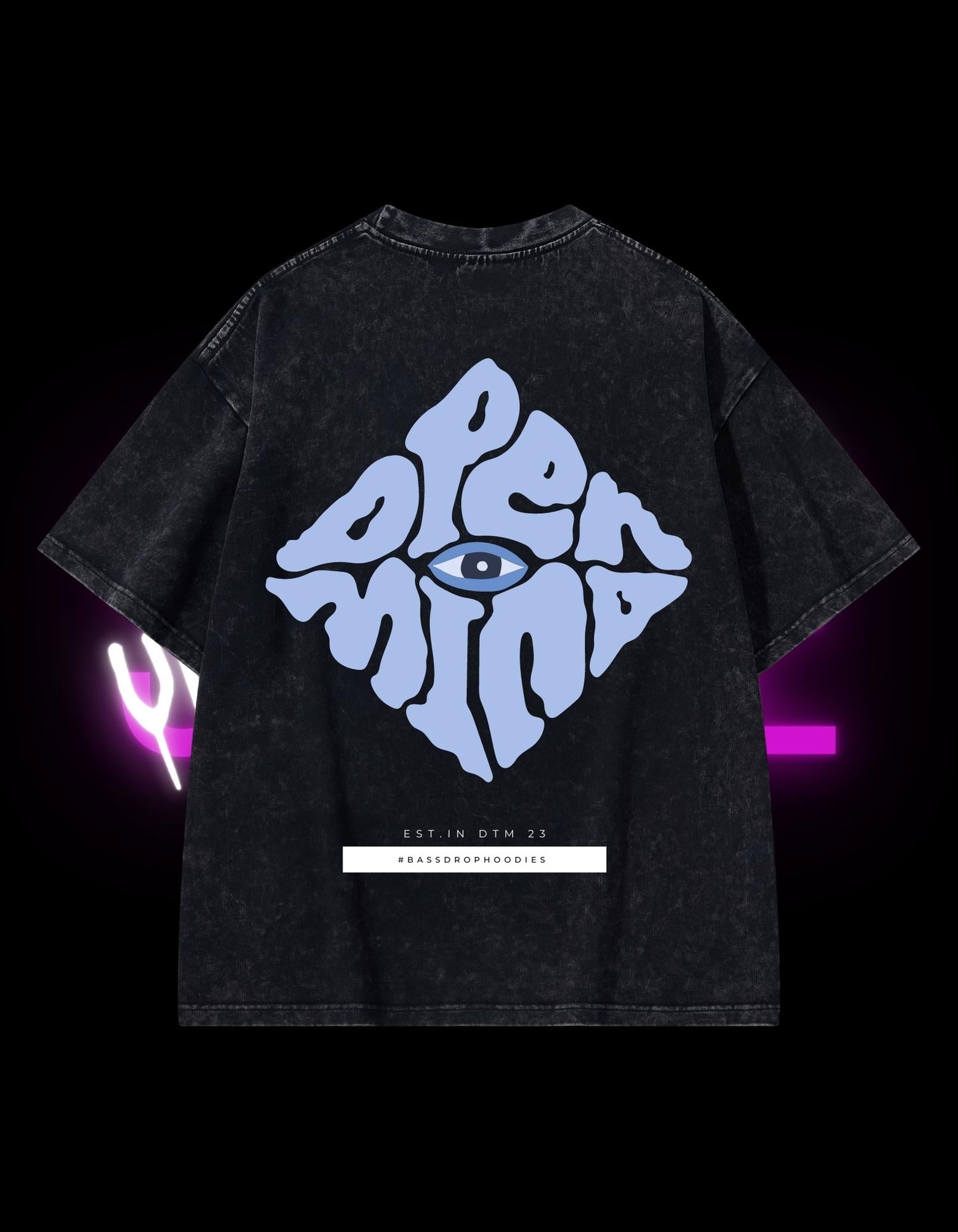 BassDropHoodies Oversized T-Shirt "Open Mind Blue", Kurzarm, Baumwolle, Einfarbig - undergroundtechnostore.de