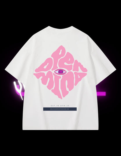 BassDropHoodies Oversized T-Shirt "Open Mind Pink", Kurzarm, Baumwolle, Einfarbig - undergroundtechnostore.de