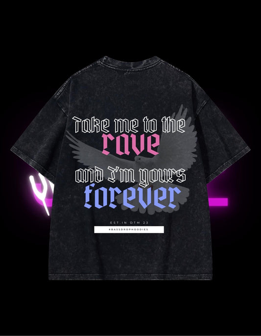 BassDropHoodies Oversized T-Shirt "Rave Forever", Kurzarm, Baumwolle, Einfarbig - undergroundtechnostore.de
