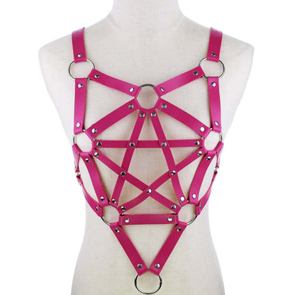 Sexy Leder Harness Strumpfbandgürtel - Sternenkörper Halskette - Gothic Party Mode Festival Outfits Schmuck - undergroundtechnostore.de