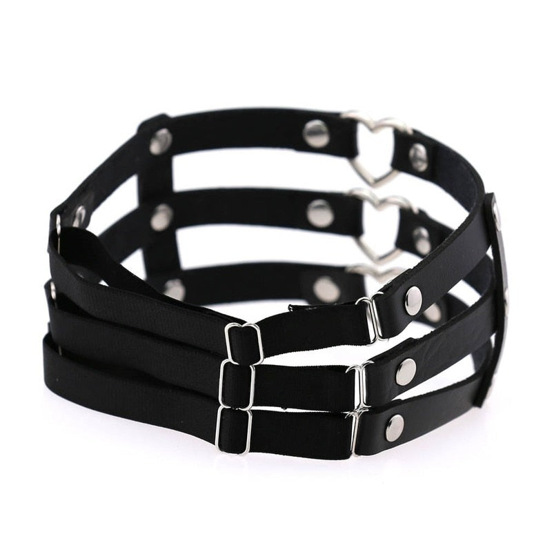 Damen Herz Strumpfhalter Bein Harness - Elastischer Körperschmuck - Kawaii Grunge Metall Punk Goth Gothic Accessoires - undergroundtechnostore.de