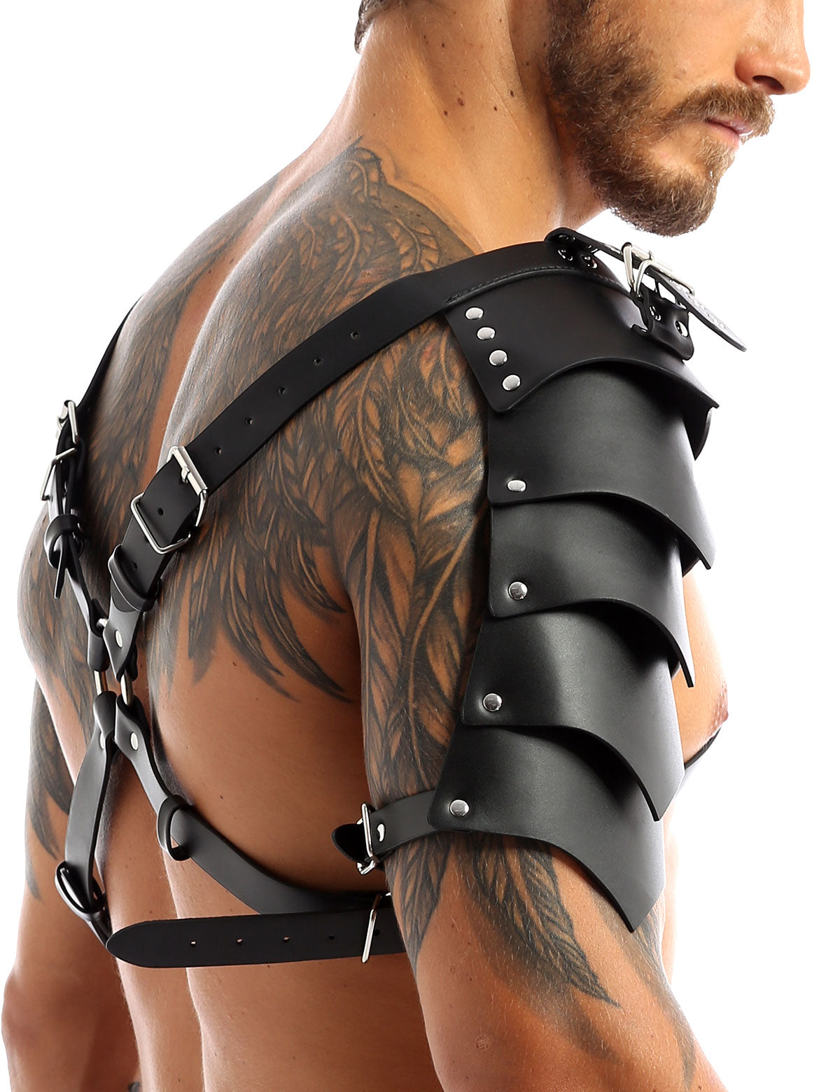 Herren Steampunk-Kunstleder-X-Form-Body-Harness - Schulterpanzer mit Schnallen - Party Cosplay Kostüme - Modisches Clubwear - undergroundtechnostore.de