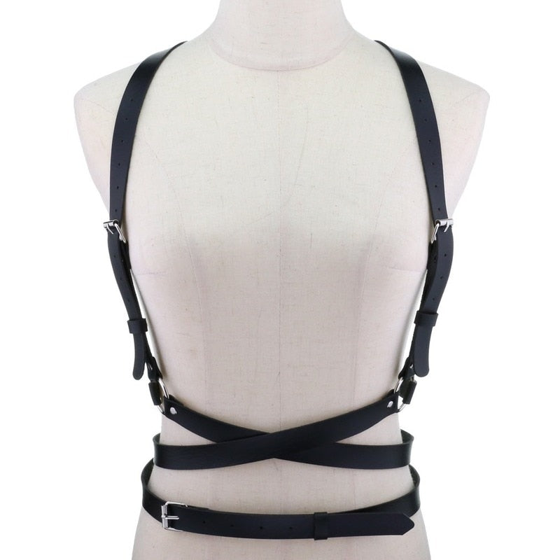 Erotisches Harness für Damen - Gothic Körperkette - Bondage Strumpfgürtel - Ledergürtel Oberschenkelbänder - undergroundtechnostore.de