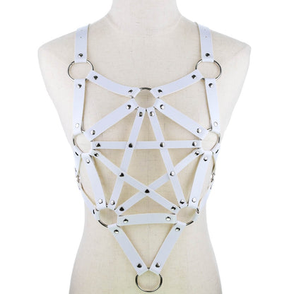 Sexy Leder Harness Strumpfbandgürtel - Sternenkörper Halskette - Gothic Party Mode Festival Outfits Schmuck - undergroundtechnostore.de