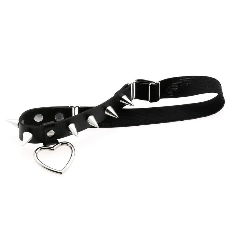 Gothic Schwarzer PU-Leder Strumpfhalter - Grunge Beinring Elastischer Strumpfhalter Riemen - Körpergeschirr für Damen - Punk Hohles Herz Nieten Spike - undergroundtechnostore.de