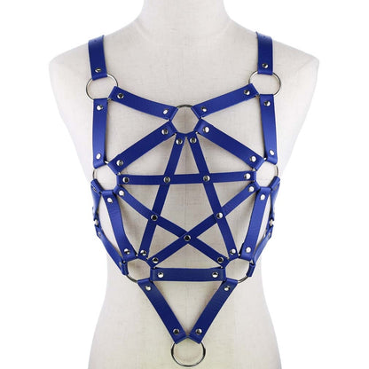 Sexy Leder Harness Strumpfbandgürtel - Sternenkörper Halskette - Gothic Party Mode Festival Outfits Schmuck - undergroundtechnostore.de