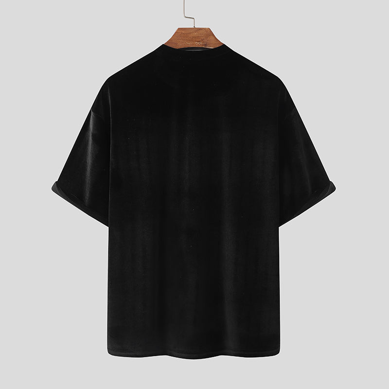 Herren T-Shirt Velour, Unifarben, O-Ausschnitt, Halbarm, Streetwear, Lässig, Bequem, 2023, Locker, Freizeit-Oberteil - undergroundtechnostore.de