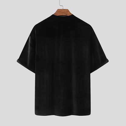 Herren T-Shirt Velour, Unifarben, O-Ausschnitt, Halbarm, Streetwear, Lässig, Bequem, 2023, Locker, Freizeit-Oberteil - undergroundtechnostore.de