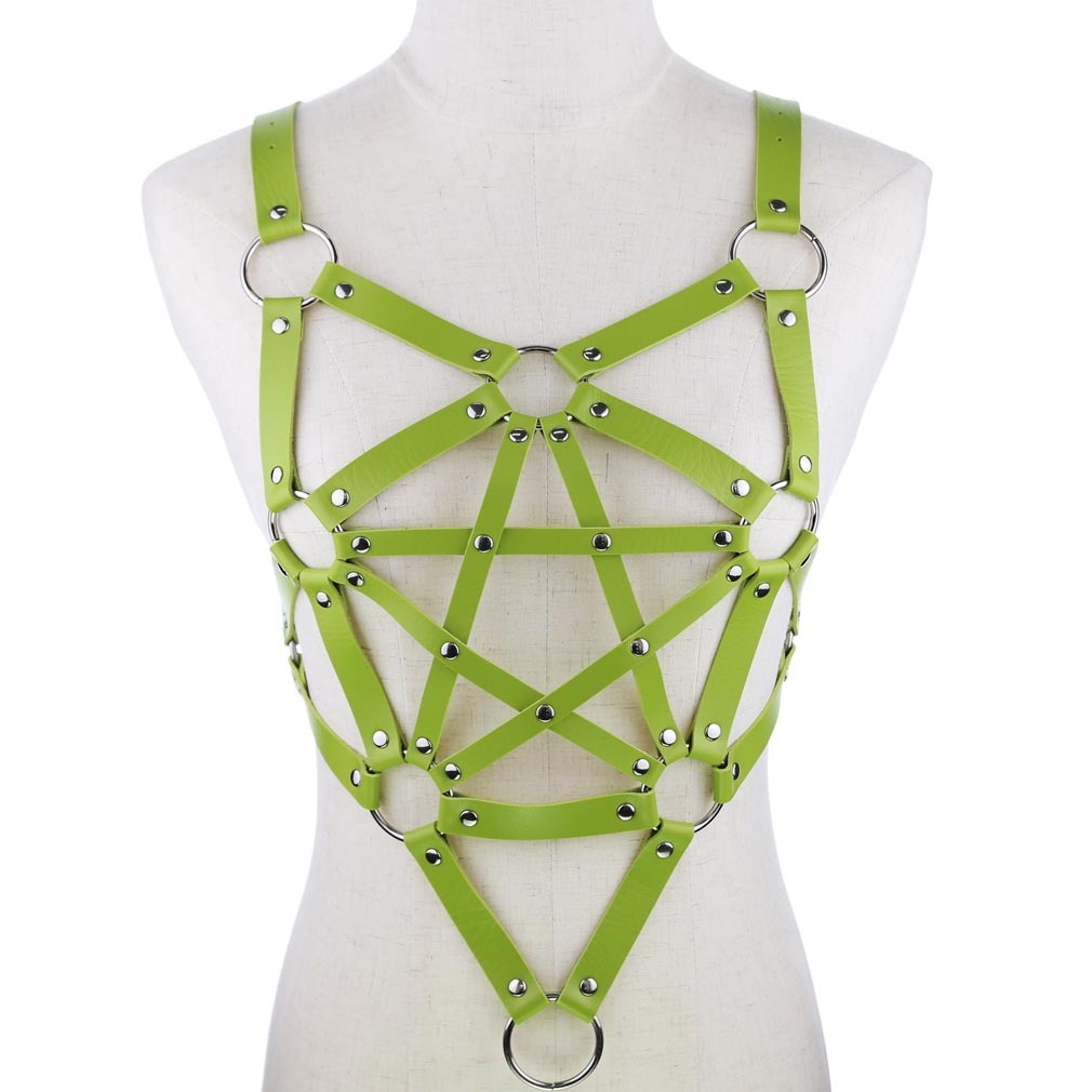 Sexy Leder Harness Strumpfbandgürtel - Sternenkörper Halskette - Gothic Party Mode Festival Outfits Schmuck - undergroundtechnostore.de