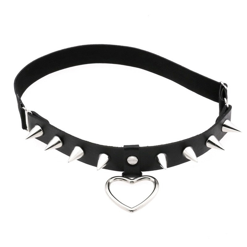 Gothic Schwarzer PU-Leder Strumpfhalter - Grunge Beinring Elastischer Strumpfhalter Riemen - Körpergeschirr für Damen - Punk Hohles Herz Nieten Spike - undergroundtechnostore.de