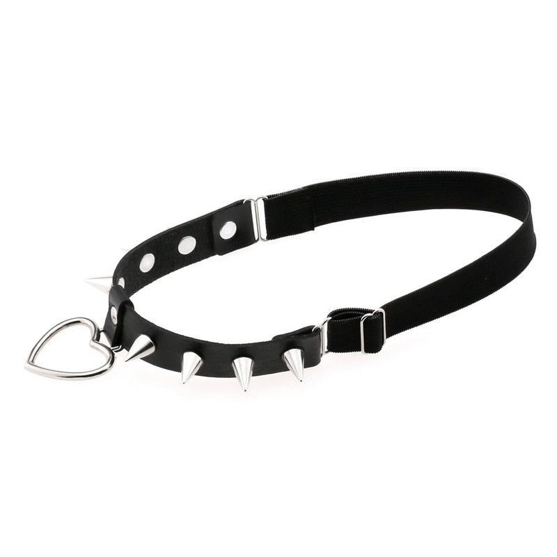 Gothic Schwarzer PU-Leder Strumpfhalter - Grunge Beinring Elastischer Strumpfhalter Riemen - Körpergeschirr für Damen - Punk Hohles Herz Nieten Spike - undergroundtechnostore.de