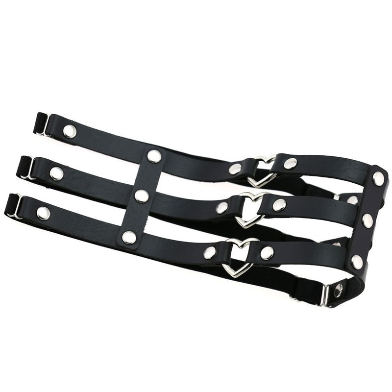 Damen Herz Strumpfhalter Bein Harness - Elastischer Körperschmuck - Kawaii Grunge Metall Punk Goth Gothic Accessoires - undergroundtechnostore.de