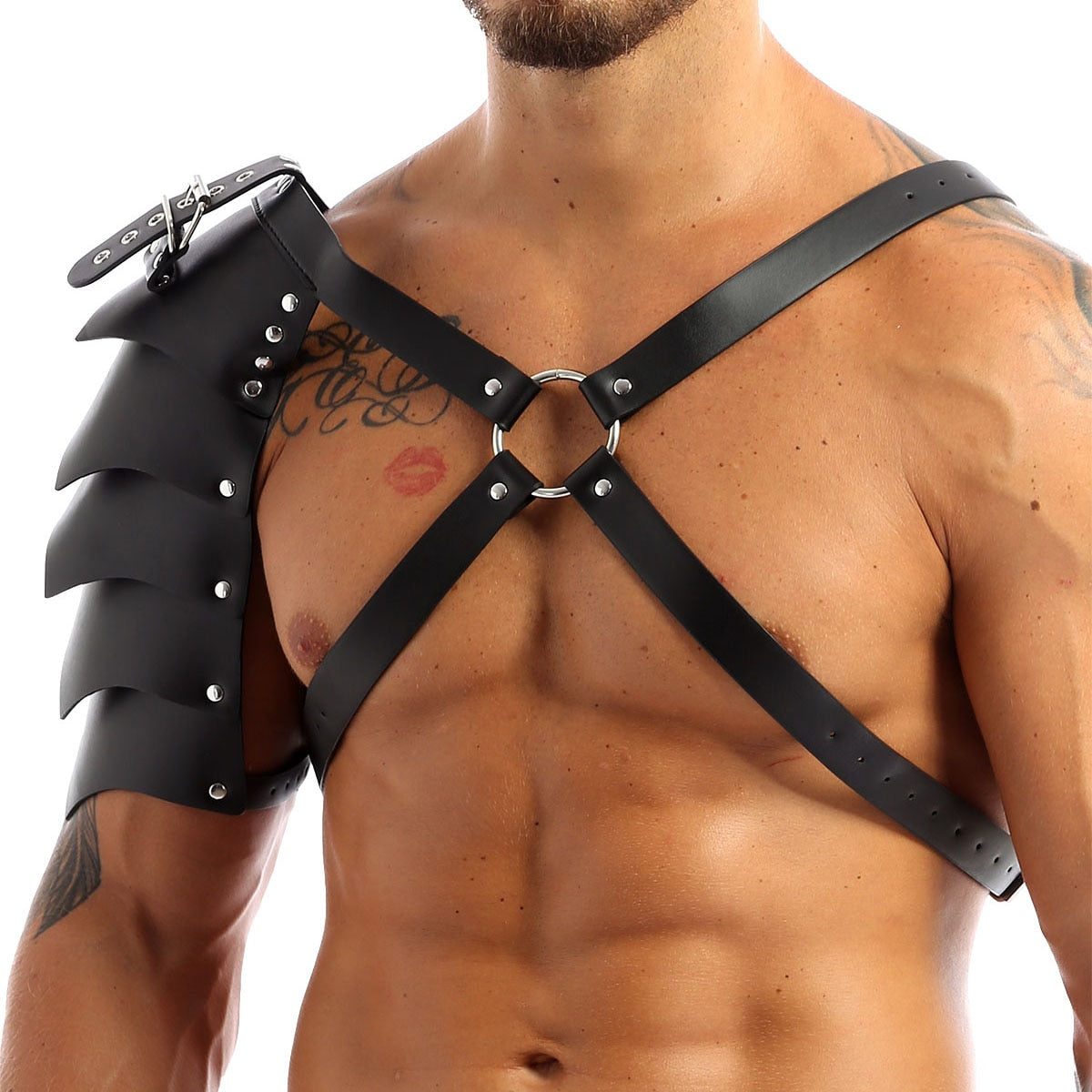 Herren Steampunk-Kunstleder-X-Form-Body-Harness - Schulterpanzer mit Schnallen - Party Cosplay Kostüme - Modisches Clubwear - undergroundtechnostore.de