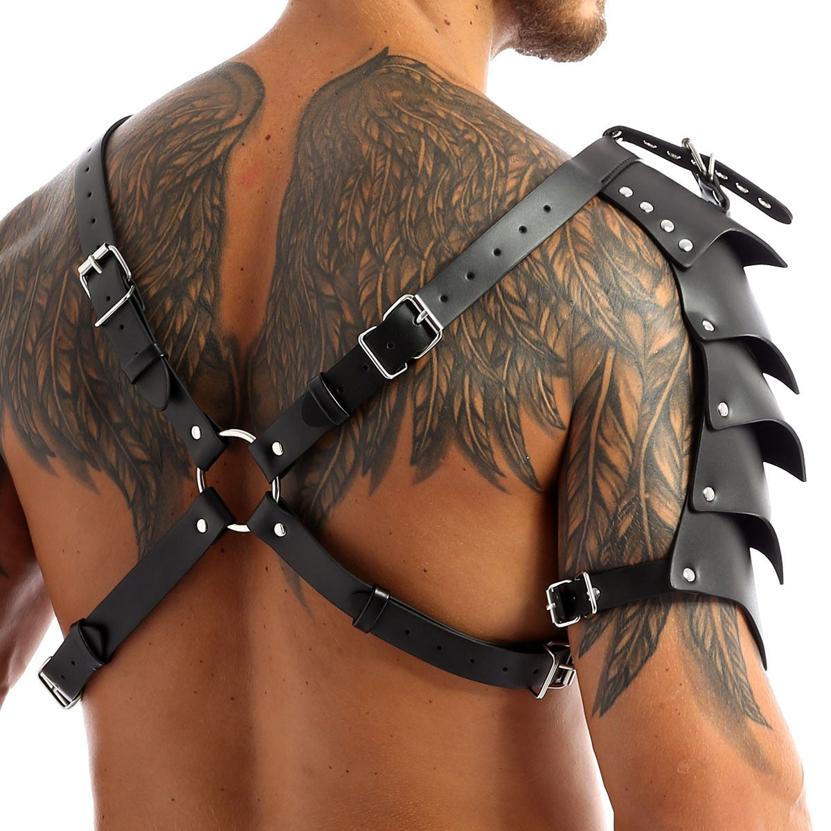 Herren Steampunk-Kunstleder-X-Form-Body-Harness - Schulterpanzer mit Schnallen - Party Cosplay Kostüme - Modisches Clubwear - undergroundtechnostore.de