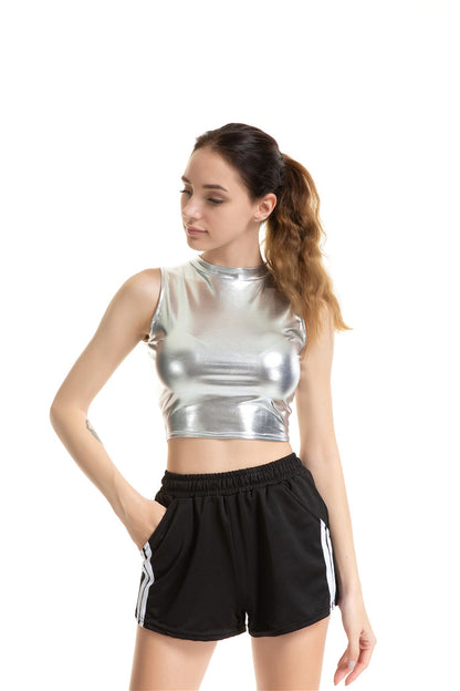 Sexy, Schlankes & Glänzendes Ärmelloses Top | Sommerliche Kurzoberteile | Clubwear in Metallic-Farben - undergroundtechnostore.de