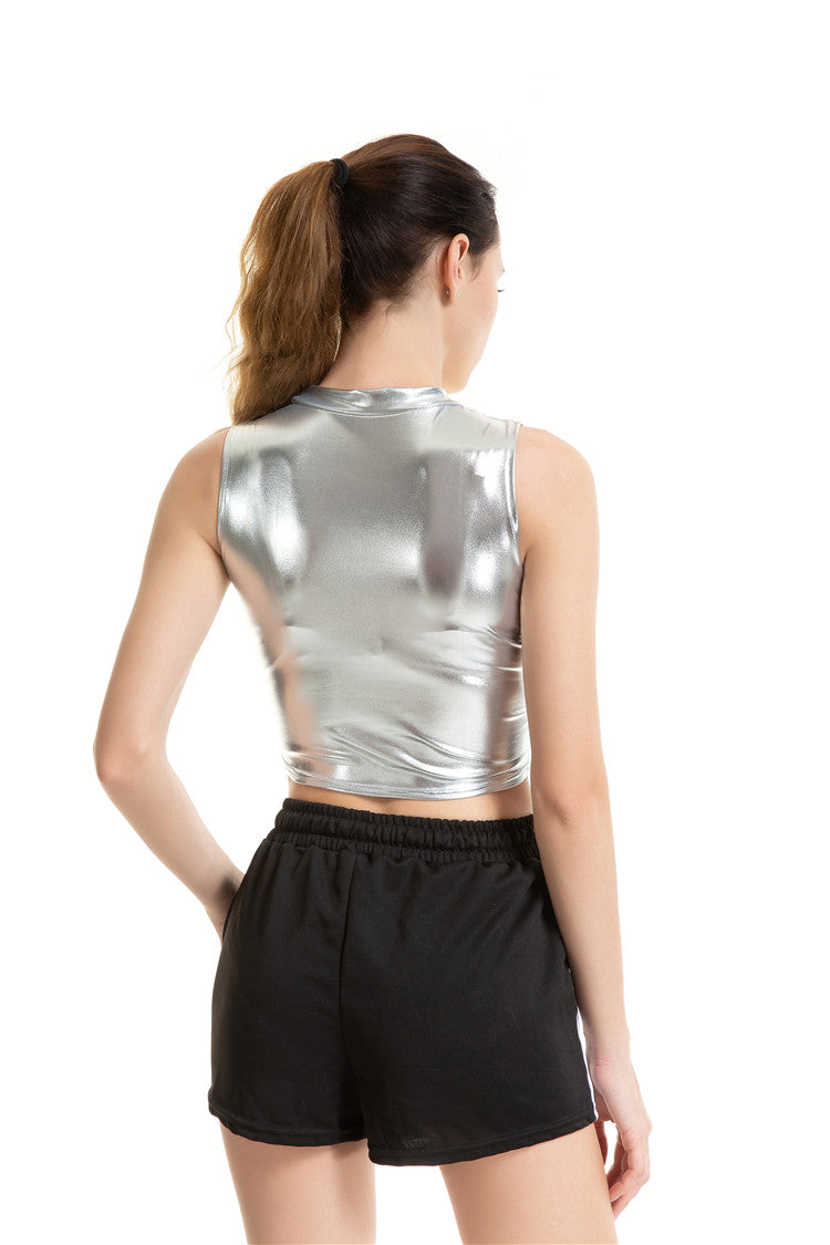 Sexy, Schlankes & Glänzendes Ärmelloses Top | Sommerliche Kurzoberteile | Clubwear in Metallic-Farben - undergroundtechnostore.de