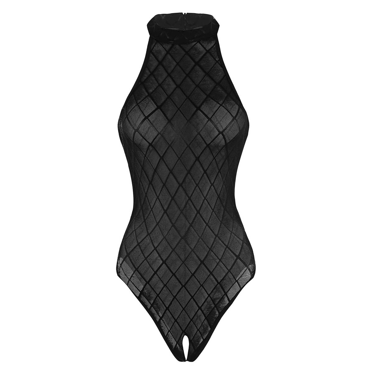 Sexy Einteiler-Bodysuit für Damen - Durchsichtiger Badeanzug mit hohem Schnitt, Ärmelloser Leotard, Sexy Catsuit - undergroundtechnostore.de