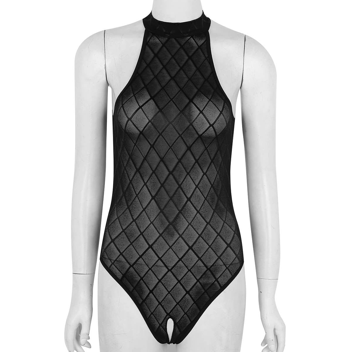 Sexy Einteiler-Bodysuit für Damen - Durchsichtiger Badeanzug mit hohem Schnitt, Ärmelloser Leotard, Sexy Catsuit - undergroundtechnostore.de