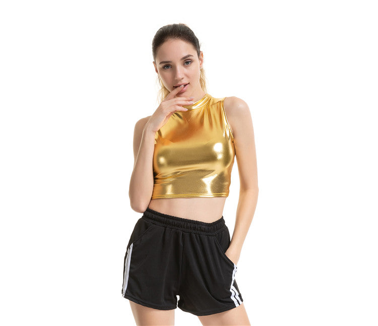 Sexy, Schlankes & Glänzendes Ärmelloses Top | Sommerliche Kurzoberteile | Clubwear in Metallic-Farben - undergroundtechnostore.de