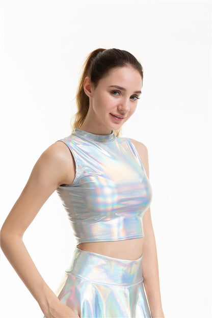 Sexy, Schlankes & Glänzendes Ärmelloses Top | Sommerliche Kurzoberteile | Clubwear in Metallic-Farben - undergroundtechnostore.de