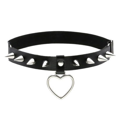 Gothic Schwarzer PU-Leder Strumpfhalter - Grunge Beinring Elastischer Strumpfhalter Riemen - Körpergeschirr für Damen - Punk Hohles Herz Nieten Spike - undergroundtechnostore.de