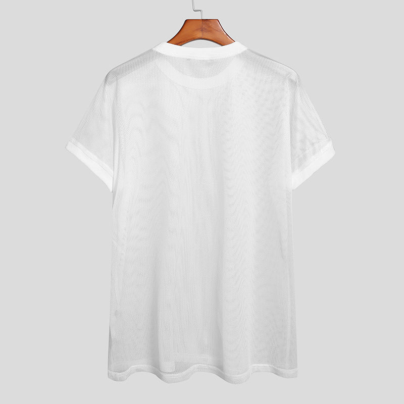 Herren T-Shirt - O-Ausschnitt - Kurzarm - Transparentes Netz - Sexy Tee Tops - Straßenmode - Urlaubsbekleidung - Atmungsaktiv - undergroundtechnostore.de