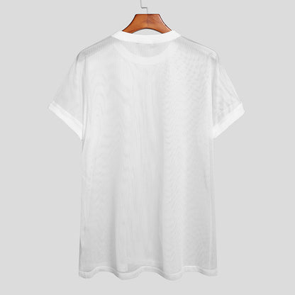 Herren T-Shirt - O-Ausschnitt - Kurzarm - Transparentes Netz - Sexy Tee Tops - Straßenmode - Urlaubsbekleidung - Atmungsaktiv - undergroundtechnostore.de