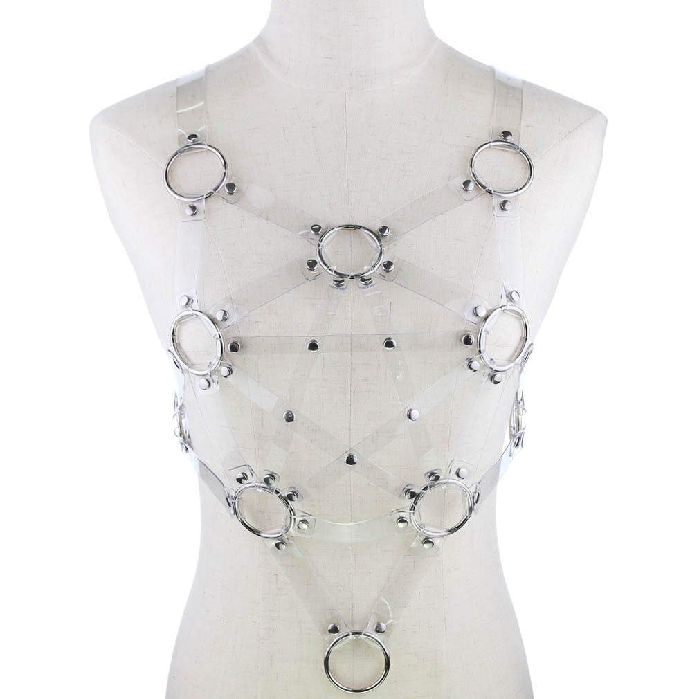 Sexy Leder Harness Strumpfbandgürtel - Sternenkörper Halskette - Gothic Party Mode Festival Outfits Schmuck - undergroundtechnostore.de