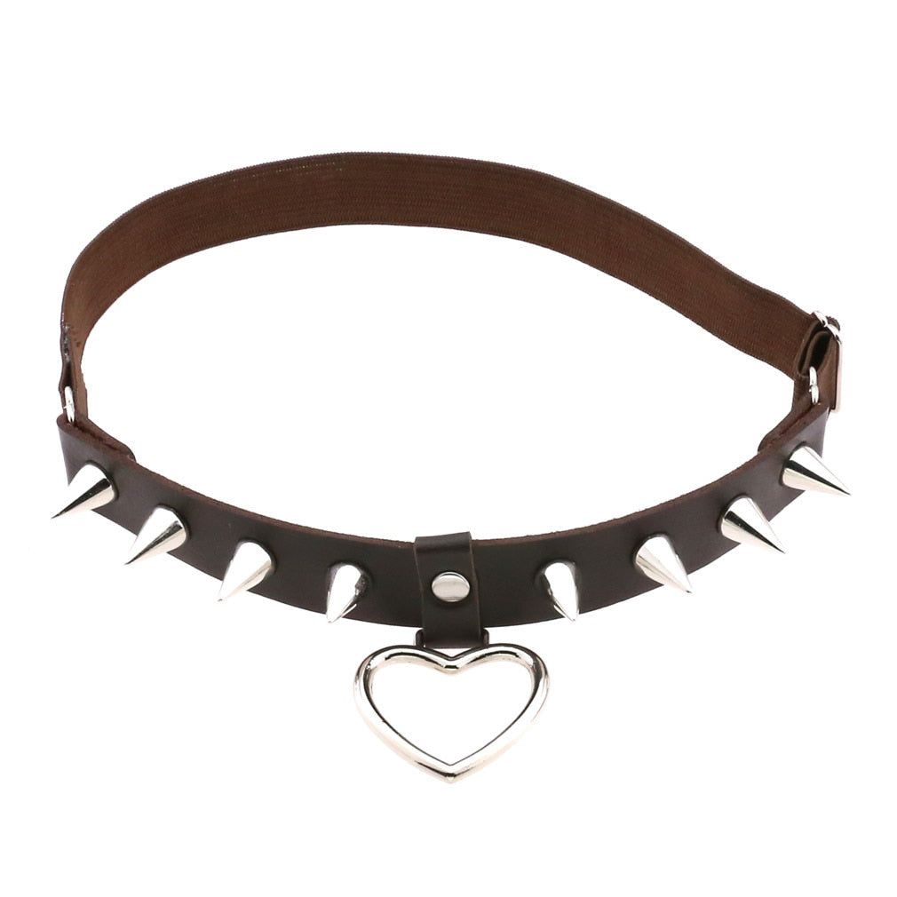 Gothic Schwarzer PU-Leder Strumpfhalter - Grunge Beinring Elastischer Strumpfhalter Riemen - Körpergeschirr für Damen - Punk Hohles Herz Nieten Spike - undergroundtechnostore.de