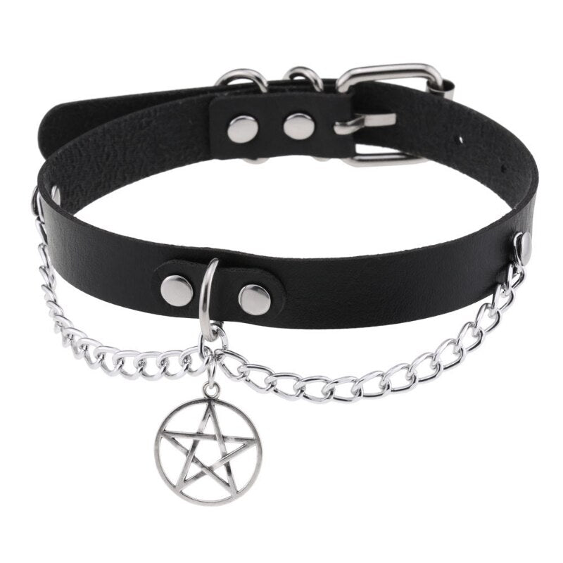 Harajuku-Gothic Stern Anhänger Halskette - PU-Leder Quaste Kette für Damen & Herren - Verstellbarer Choker-Schmuck - undergroundtechnostore.de