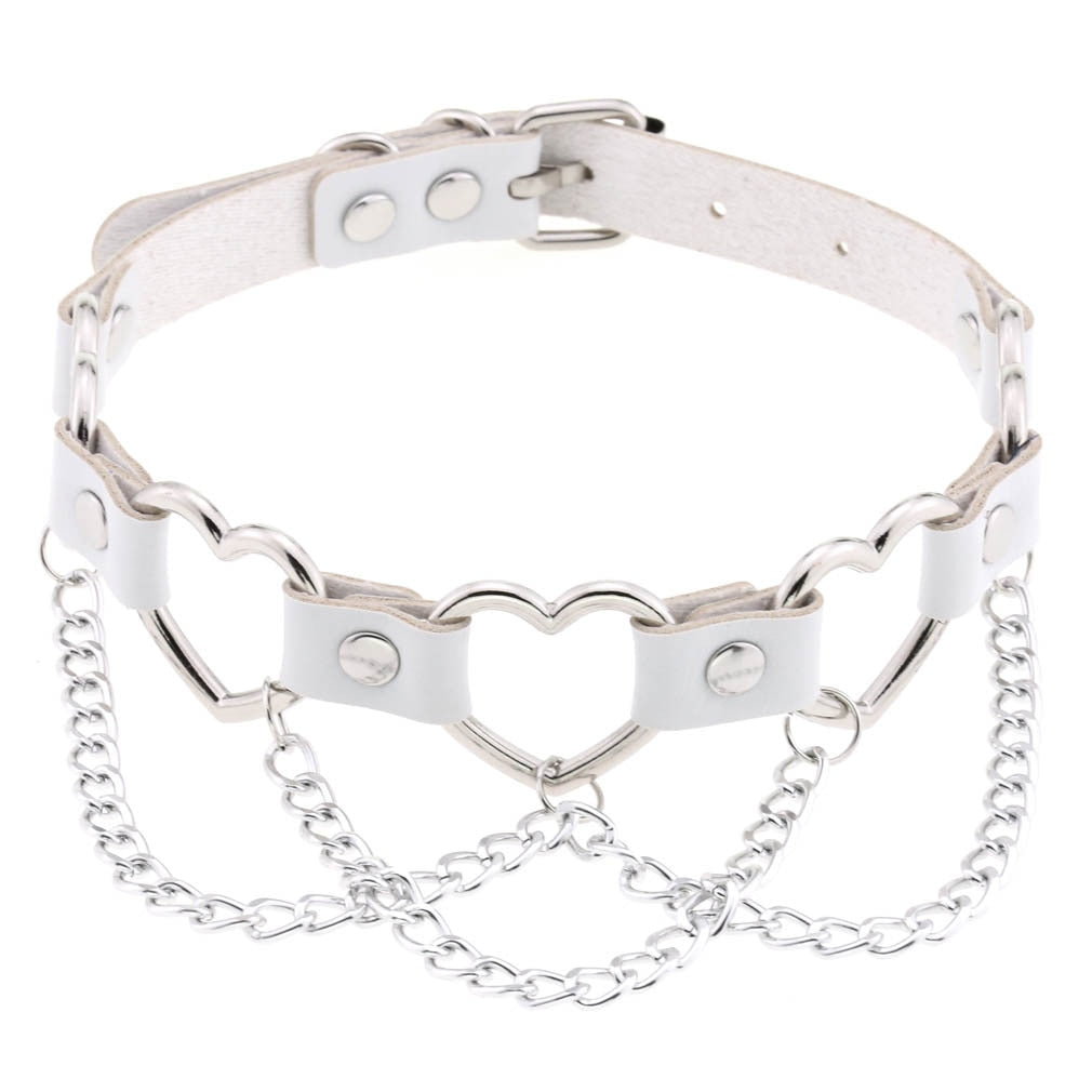 PU-Leder Choker mit Herzmotiv - 16 Farben, Halskette für Damen und Herren im Harajuku Punk Gothic Stil - undergroundtechnostore.de