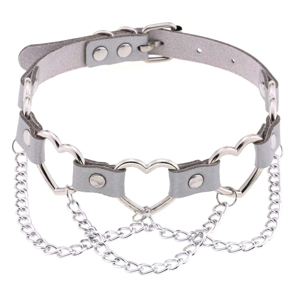 PU-Leder Choker mit Herzmotiv - 16 Farben, Halskette für Damen und Herren im Harajuku Punk Gothic Stil - undergroundtechnostore.de