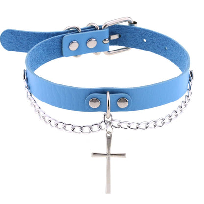 Harajuku-Gothic-Kreuzkette Anhänger Halskette - Verstellbares PU-Leder Choker für Damen und Herren - Hip-Hop-Underground-Schmuck - undergroundtechnostore.de