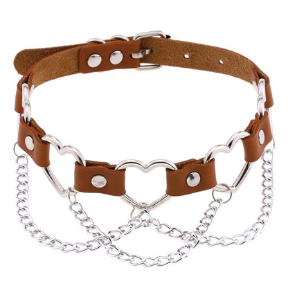 PU-Leder Choker mit Herzmotiv - 16 Farben, Halskette für Damen und Herren im Harajuku Punk Gothic Stil - undergroundtechnostore.de