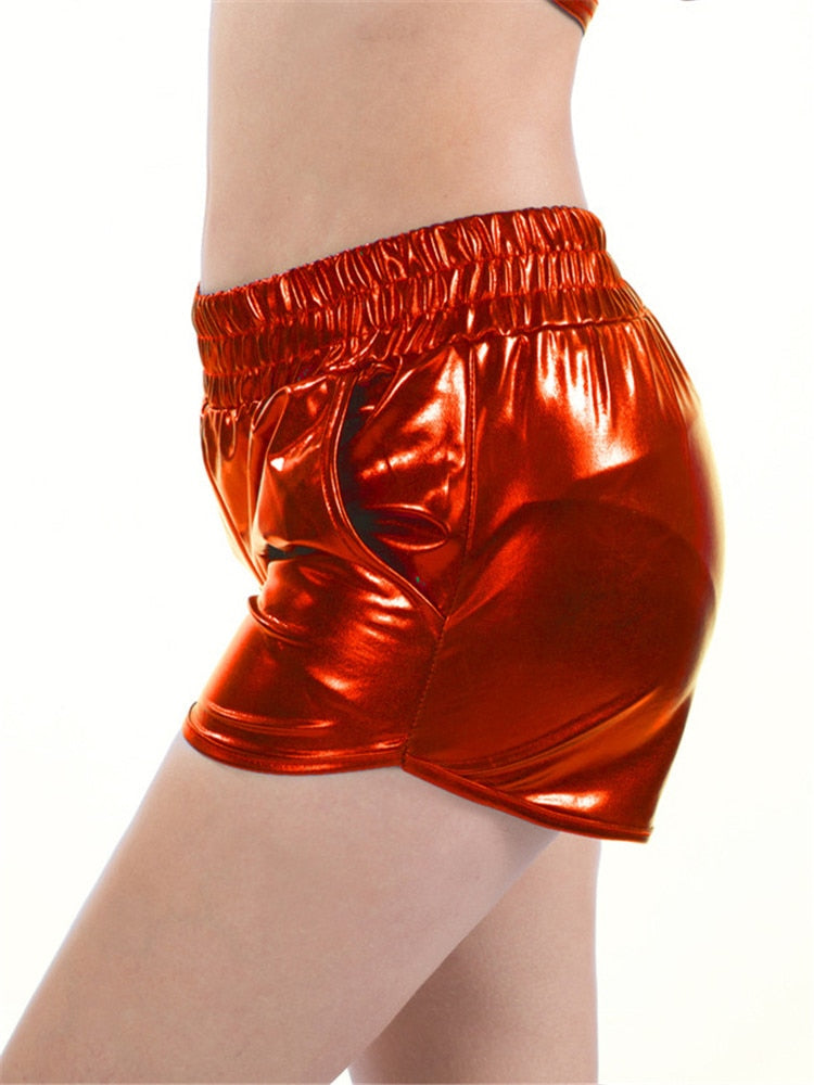 Glänzende, Metallic-Damen-Shorts in Hoch-Taille für Club und Party – Gold, Silber, Schwarz, Grün - undergroundtechnostore.de