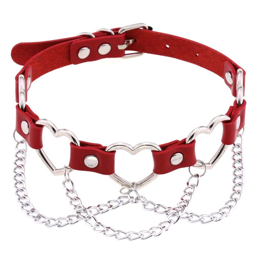 PU-Leder Choker mit Herzmotiv - 16 Farben, Halskette für Damen und Herren im Harajuku Punk Gothic Stil - undergroundtechnostore.de