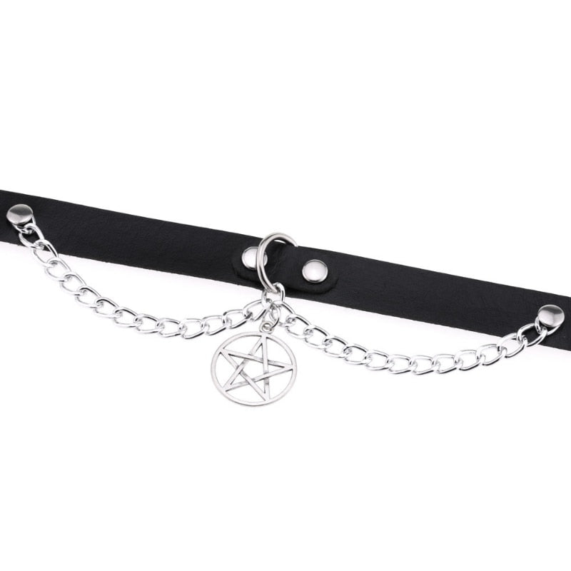 Harajuku-Gothic Stern Anhänger Halskette - PU-Leder Quaste Kette für Damen & Herren - Verstellbarer Choker-Schmuck - undergroundtechnostore.de