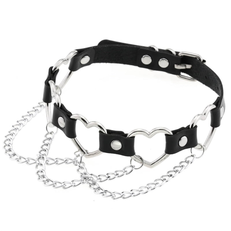 PU-Leder Choker mit Herzmotiv - 16 Farben, Halskette für Damen und Herren im Harajuku Punk Gothic Stil - undergroundtechnostore.de