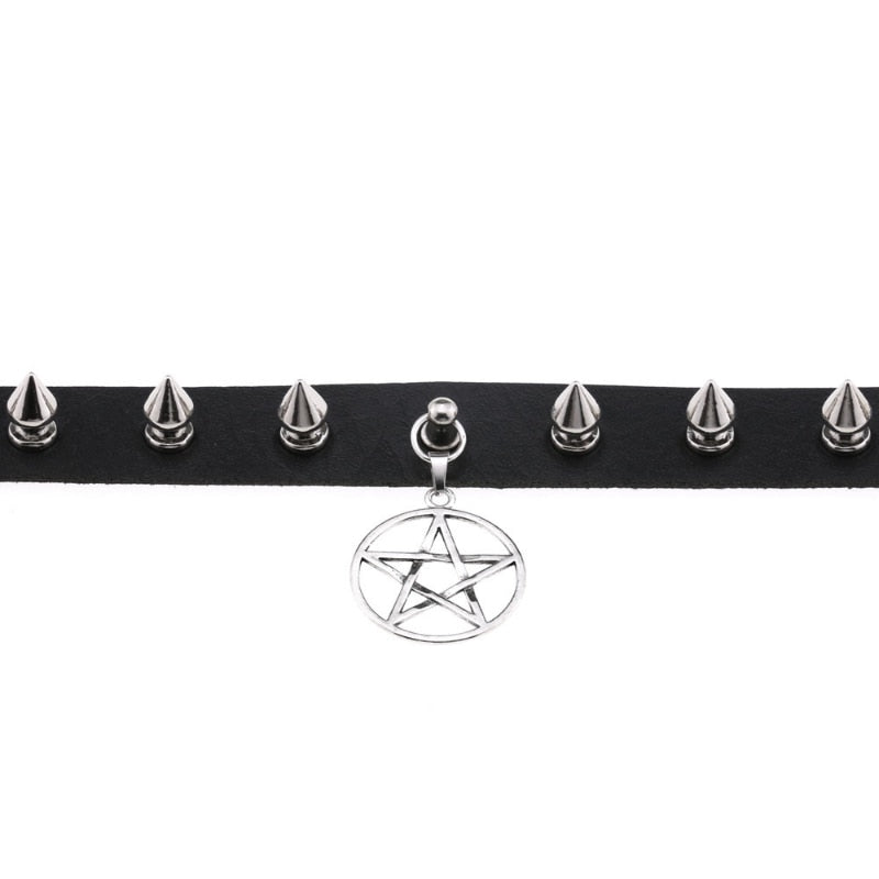 Harajuku Halskette mit fünfzackigem Stern-Anhänger - 16 Farben PU-Leder Choker für Damen und Herren - undergroundtechnostore.de