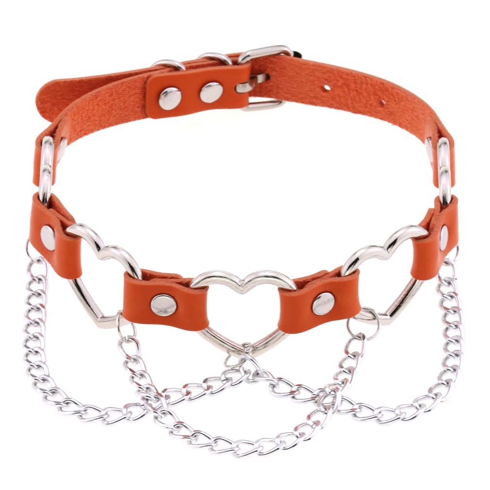 PU-Leder Choker mit Herzmotiv - 16 Farben, Halskette für Damen und Herren im Harajuku Punk Gothic Stil - undergroundtechnostore.de