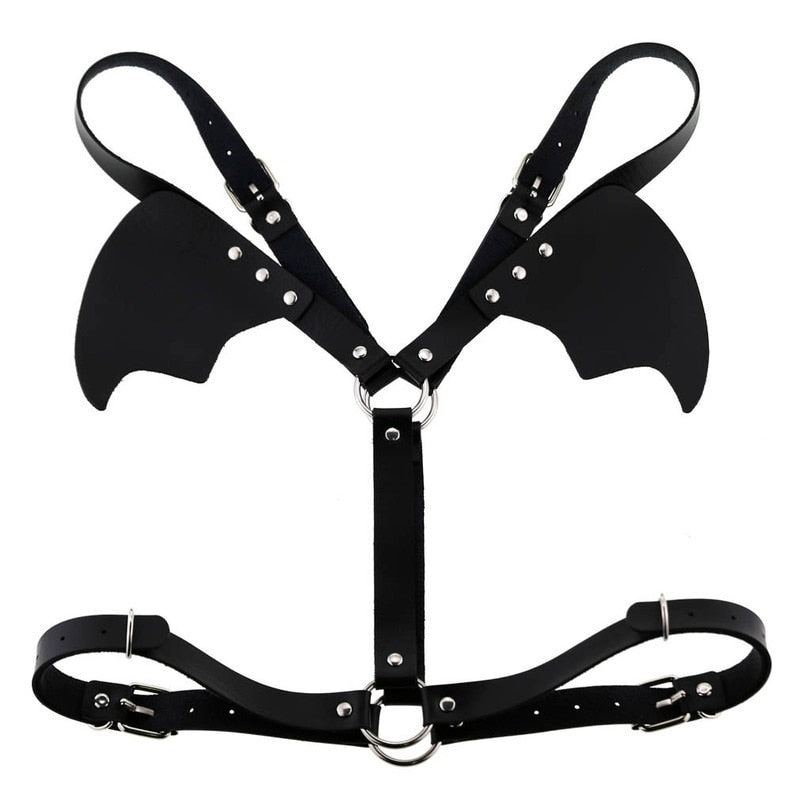 Punk Gothic Engel Flügel Leder Harness - Körperkette Strumpfhalter Strap - Bondage Halsband Beach Kragen Taille Schulter Halskette - undergroundtechnostore.de