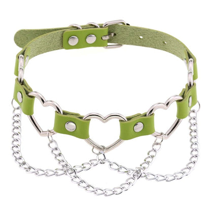 PU-Leder Choker mit Herzmotiv - 16 Farben, Halskette für Damen und Herren im Harajuku Punk Gothic Stil - undergroundtechnostore.de