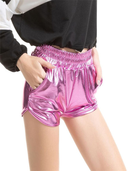 Glänzende, Metallic-Damen-Shorts in Hoch-Taille für Club und Party – Gold, Silber, Schwarz, Grün - undergroundtechnostore.de