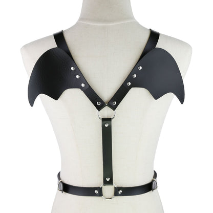 Punk Gothic Engel Flügel Leder Harness - Körperkette Strumpfhalter Strap - Bondage Halsband Beach Kragen Taille Schulter Halskette - undergroundtechnostore.de