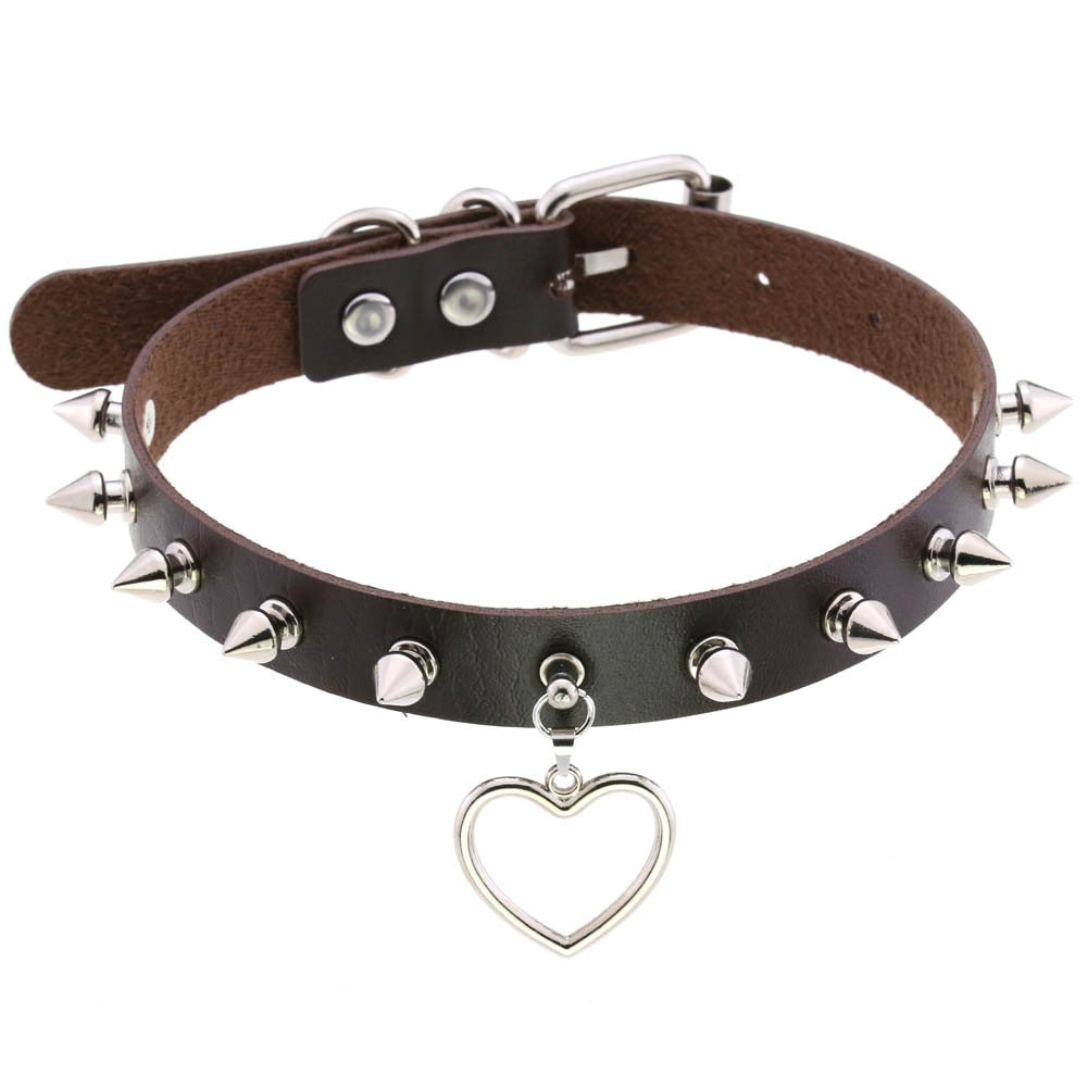 Vintage Harajuku Halskette mit Herzanänger - 16 Farben PU-Leder Choker für Damen und Herren - undergroundtechnostore.de