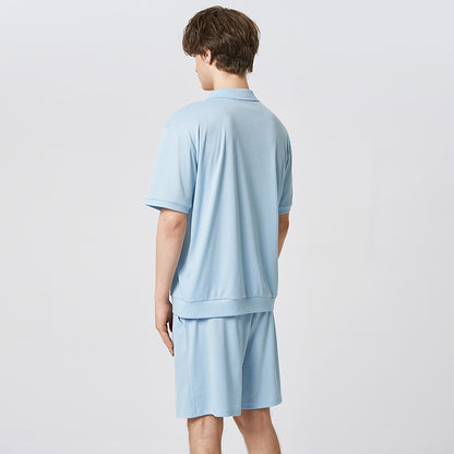 Herren-Set in einfarbigem Streetwear-Stil: Kurzarm-Hemd mit Revers & elastische Shorts - 2-teiliges, modisches, lässiges Outfit - undergroundtechnostore.de