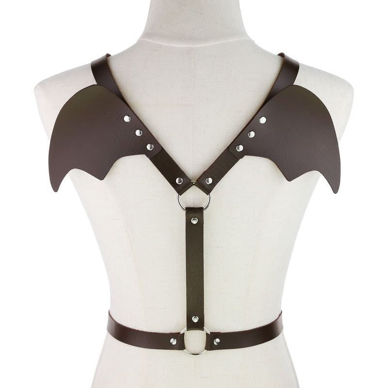 Punk Gothic Engel Flügel Leder Harness - Körperkette Strumpfhalter Strap - Bondage Halsband Beach Kragen Taille Schulter Halskette - undergroundtechnostore.de